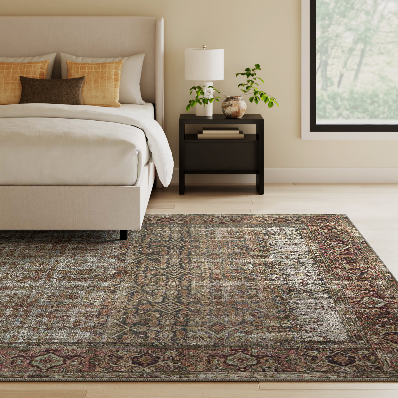Georgie Oriental Moss/Salmon Area Rug, Rectangle 10' x 14'
