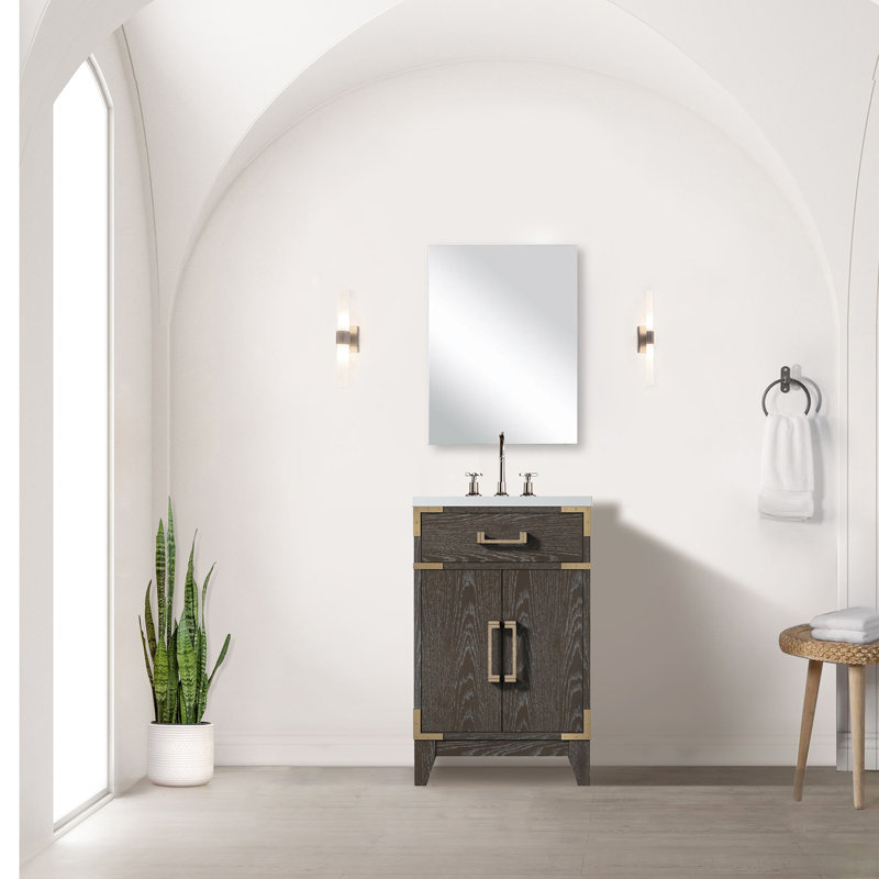 Meuble-lavabo en chêne brun - 20 po x 18 po avec comptoir en acrylique et miroir, Chêne brun