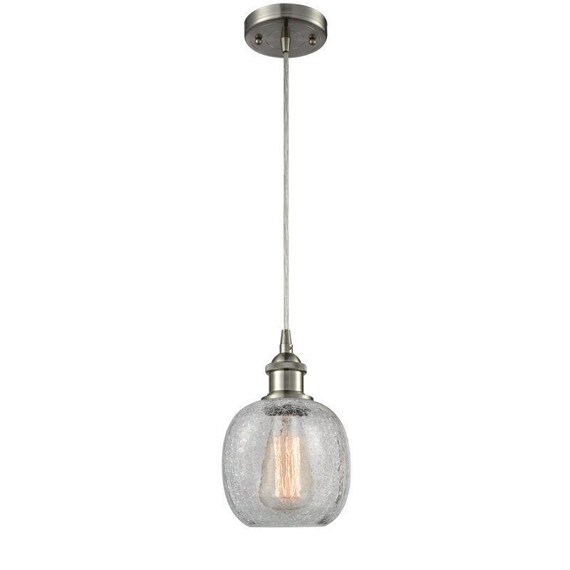 Carlucci 1 - Light Single Pendant, Brushed Satin Nickel, Clear Seedy