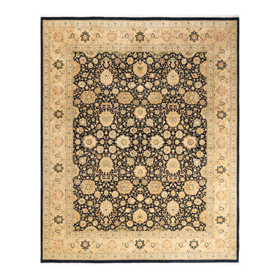 Tapis noir / brun / beige noué à la main de conception unique 8 pi 2 po x 10 pi 6 po Hayner
