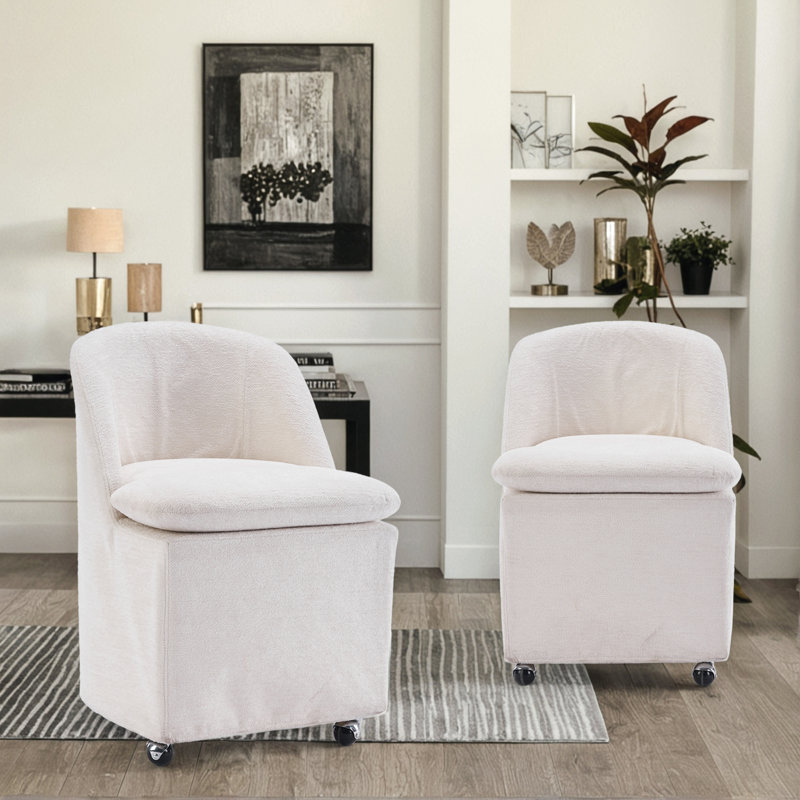 Ensemble de 2 chaises de salle à manger en chenille avec roues universelles,, Beige