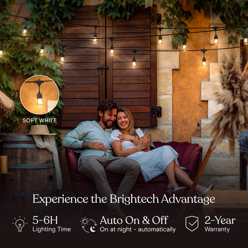 48 Ft Solar Powered Warm White LED Outdoor String Lights