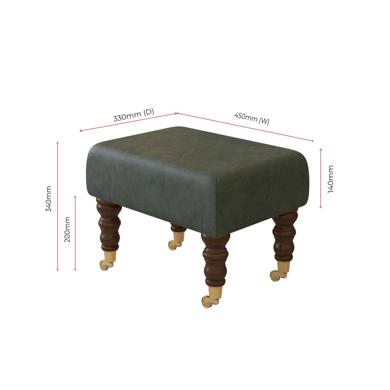 Manufactured Wood Accent Stool, Mahogany, Bottle Green, Italian Leather
