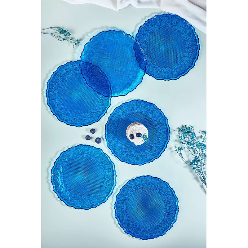 Ensemble d'assiettes à dessert Elegant (6 pièces), verre bleu, 8,3 pouces | 100% verre durable, parfait pour servir les desserts et les apéritifs, ajout élégant à votre table de salle à manger | Idéal pour les fêtes et les occasions spéciales