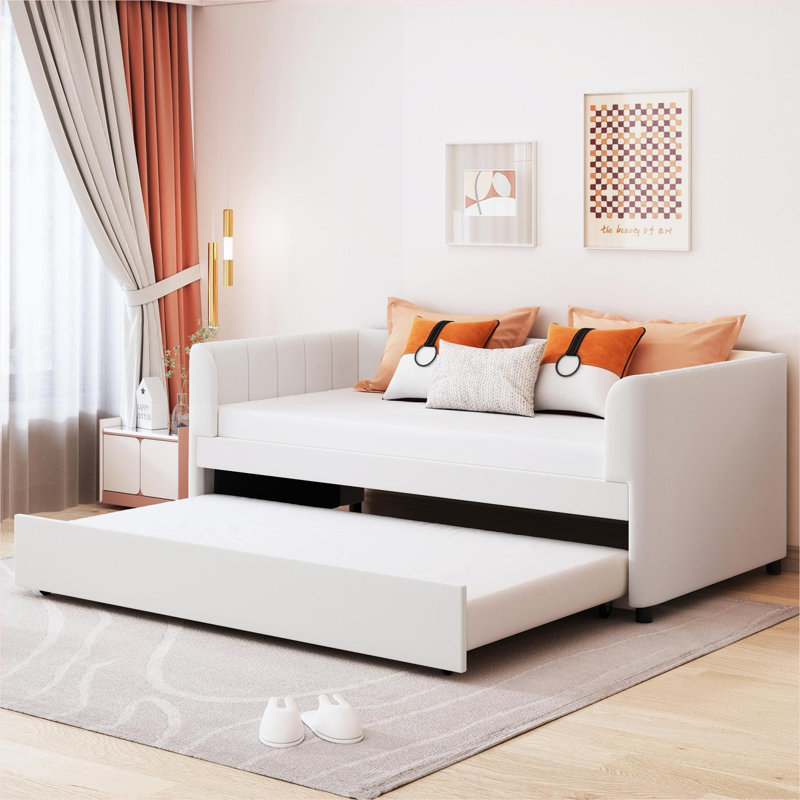 Lit de jour simple en velours beige avec revêtement gigogne
