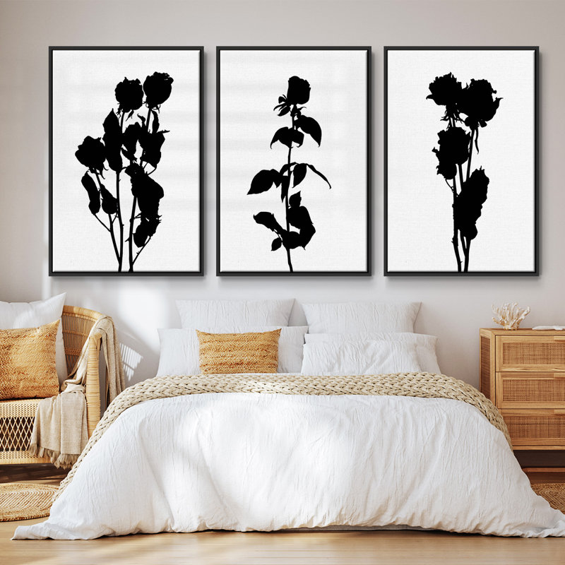 Pressed Memory I - Ensemble de 3 cadres flottants sur toile, Noir, H 27 po x l 54 po