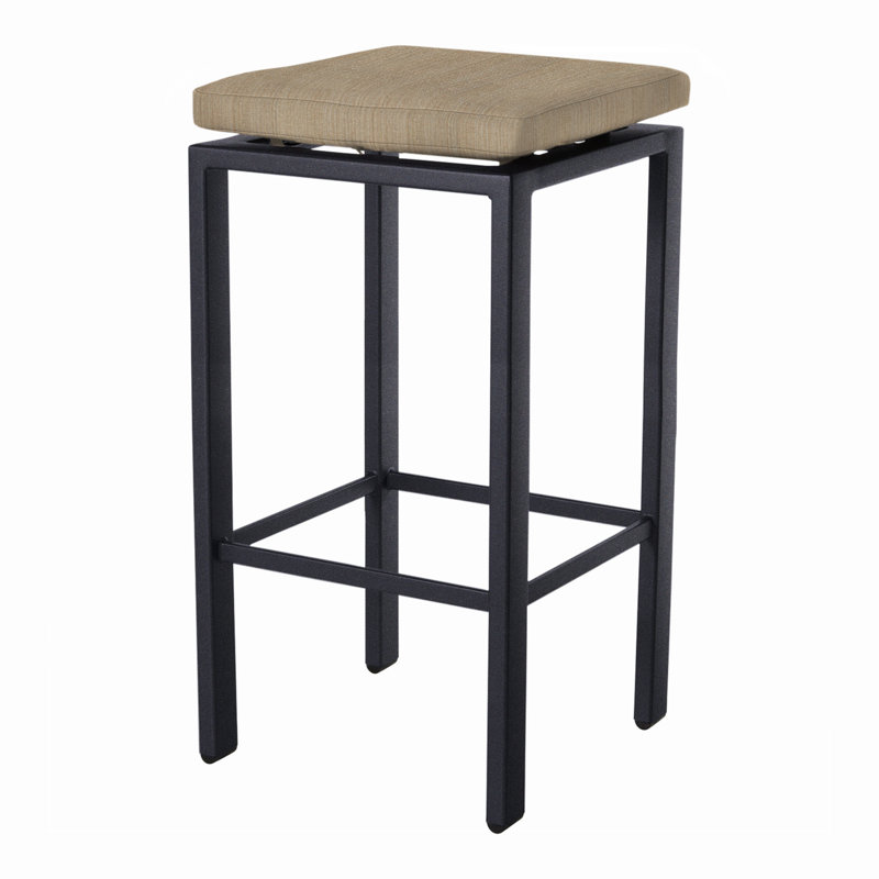 Aris Outdoor Bar Stool, Graphite, Alcazar Redwood, 31.25"