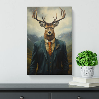 Stag in a Suit Painting - Wrapped Canvas