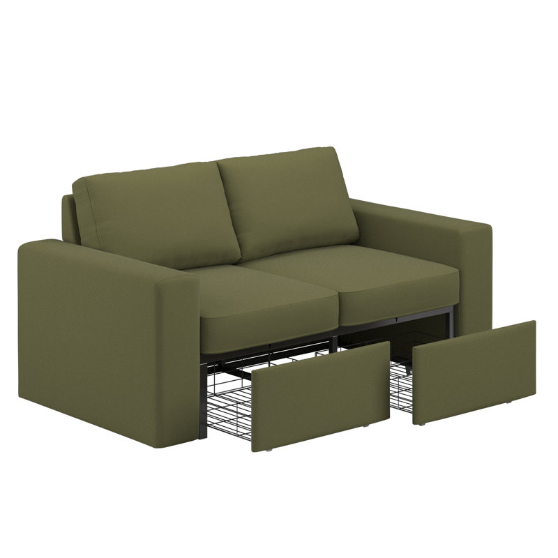 Ilic Upholstered Loveseat With 2 Hidden Metal Wire Storage Drawers, Green