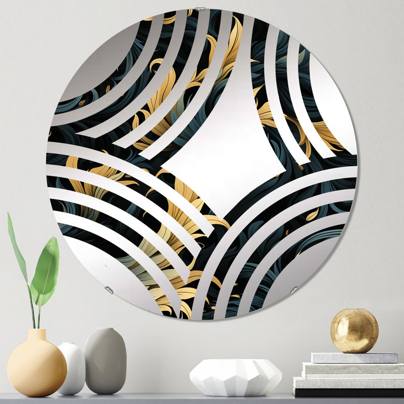 Calligraphie damassé noire et dorée Flourish II - éventail décoratif, 23,6 po x 23,6 po