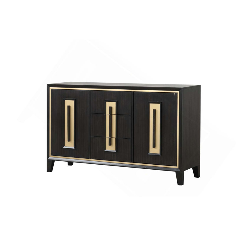 Buffet de rangement avec 3 tiroirs, tiroirs à queue d'aronde à l'avant et à l'arrière français, tiroirs doublés de feutre et poignée en bois