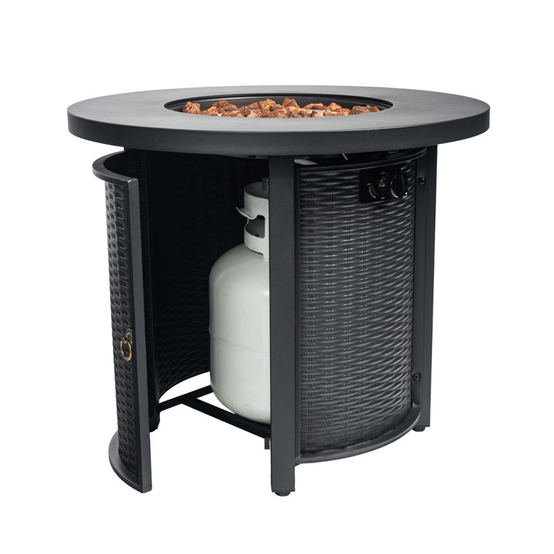Table brasero ronde en acier de 76 cm (30 po) fonctionnant au propane, aspect osier, chauffage de terrasse de 50 000 BTU