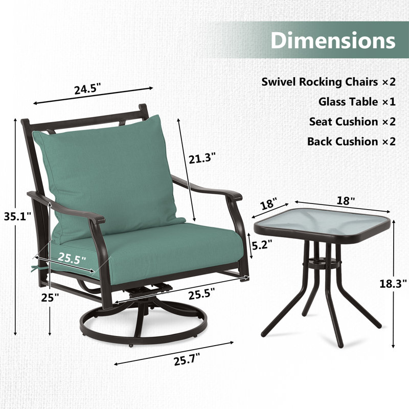 Ensemble de chaises pivotantes d'extérieur Charlton Home®, Bleu paon
