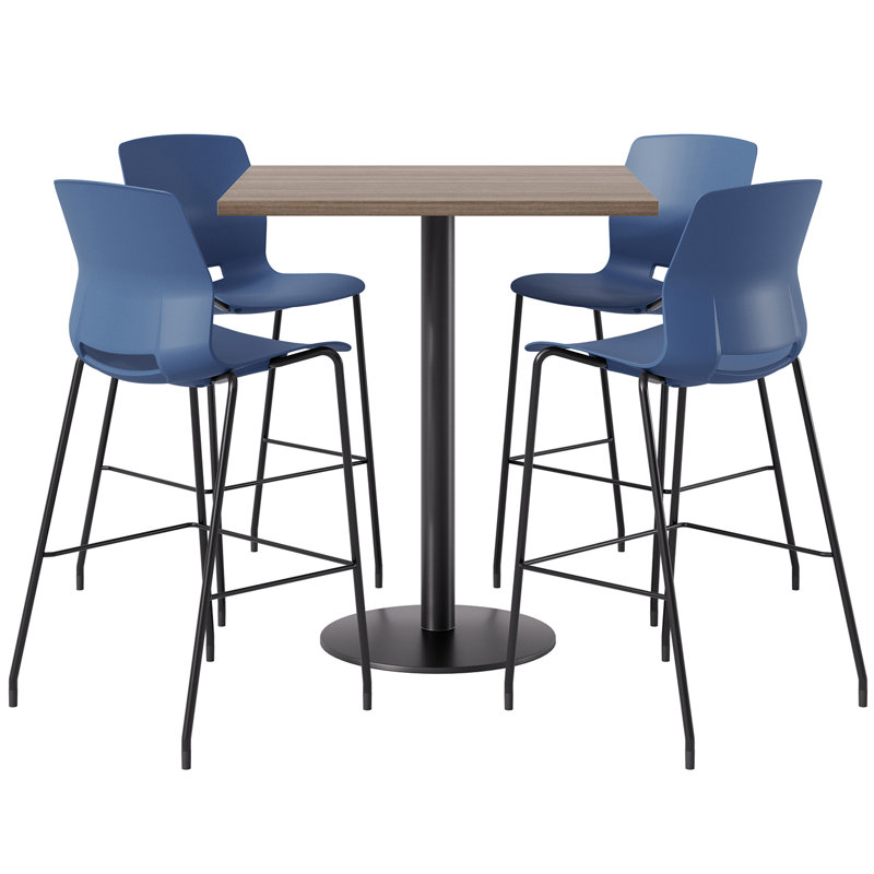 Ensemble repas pour 4 personnes à hauteur de bar, Bleu marine / Noir, H 41 po x L 36 po x l 36 po, Teck studio