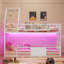 Lit superposé simple au-dessus de simple avec station de charge, tablette de rangement, lit mezzanine en métal avec lumières à DEL, pas de sommier nécessaire, peu encombrant pour la chambre à coucher-1476146030