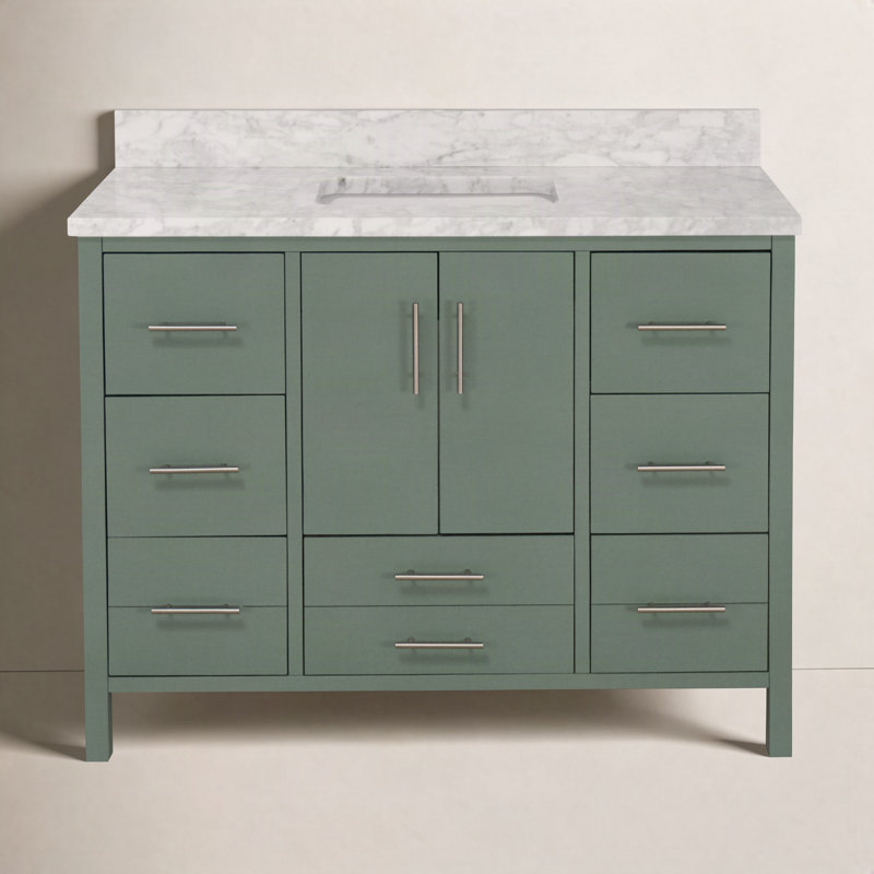 Kiara 48'' Single Bathroom Vanity with Top, Marble, Sage Green