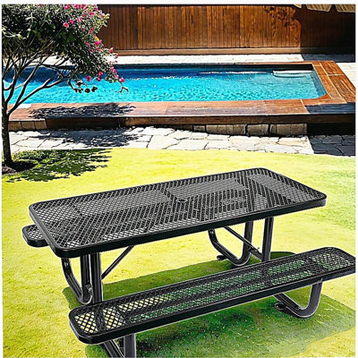 6 ft. Rectangular Outdoor Steel Picnic Table with umbrella pole in Blue