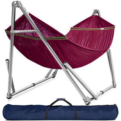 Support de hamac réglable, hamac de camping pliable et support, support de hamac double de luxe d'une capacité de 650 lb pour 2 personnes, assemblage facile, antidérapant et silencieux