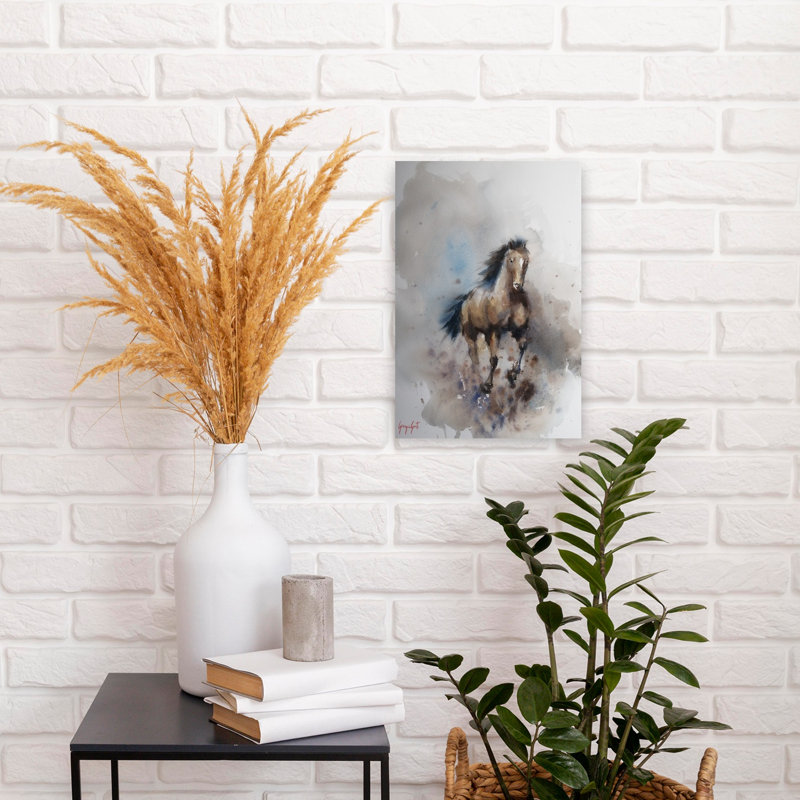 Cheval sauvage galop cheval contemporain, reproduction d'art mural, 18" H x 12" W