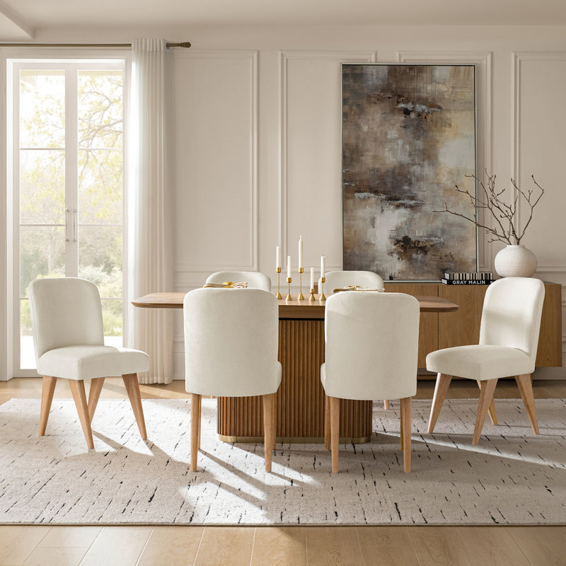 Ensemble de chaises de salle à manger rembourrées avec pieds en bois massif de l 19 po Jeremias, 6, Beige