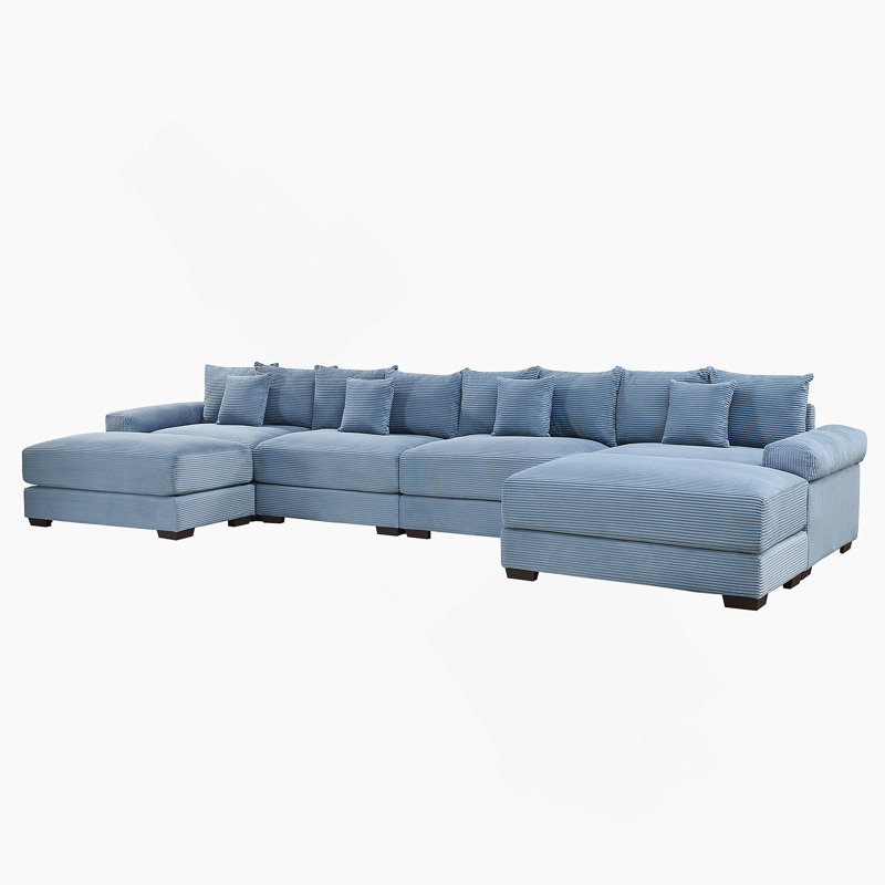 Canapé modulaire surdimensionné en U 170 po Cloud, Velours côtelé bleu
