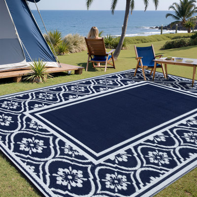 Tapis imperméable extérieur réversible bleu clair Ellie