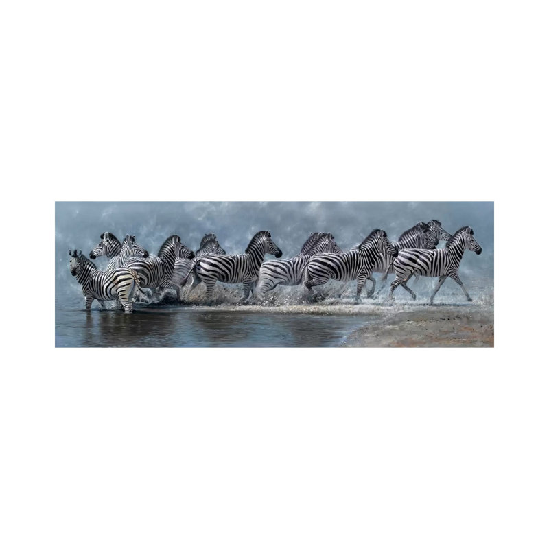 Flight Of The Zebras by Pip McGarry - Wrapped Canvas Panoramic Print, 30.48 cm H x 91.44 cm W x 3.175 cm D