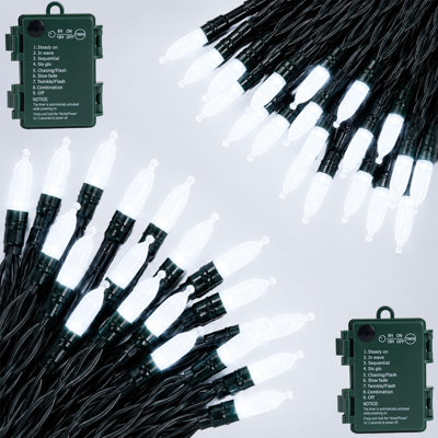 Lot de 2 guirlandes lumineuses de Noël à piles de 5,5 m (18 pi) pour la décoration intérieure, 50 ampoules DEL blanches pures, minuterie et fonction mémoire, étanches, 8 modes d'éclairage scintillant pour guirlande, porche, fête, mariage.