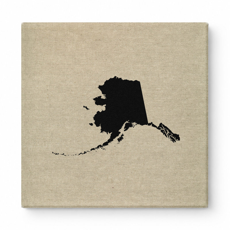 Alaska State Silhouette - art mural carré sur toile, 12" W x 12" H