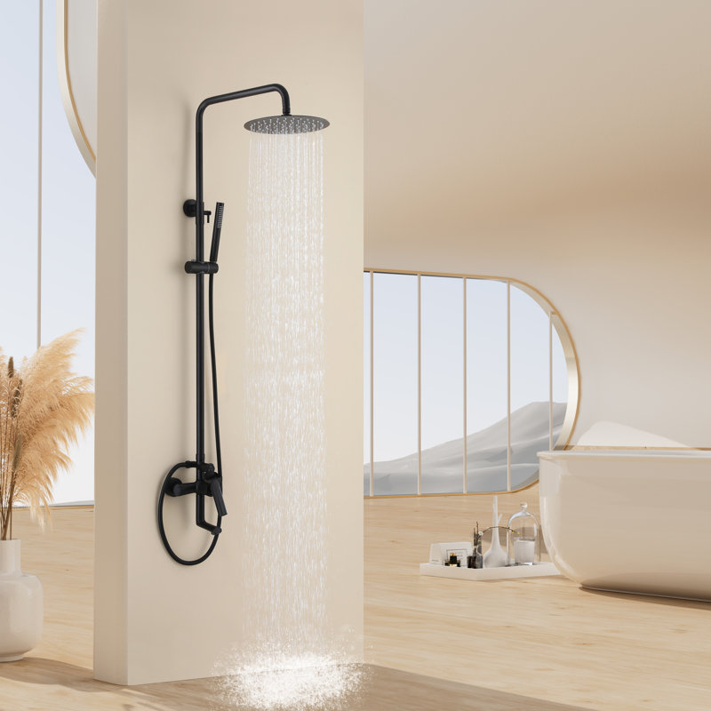 Brushed Gold Wall Mount Pressure Balanced Shower System with High Pressure Rain Shower Head, Handheld Sprayer and Adjustable Slide Bar