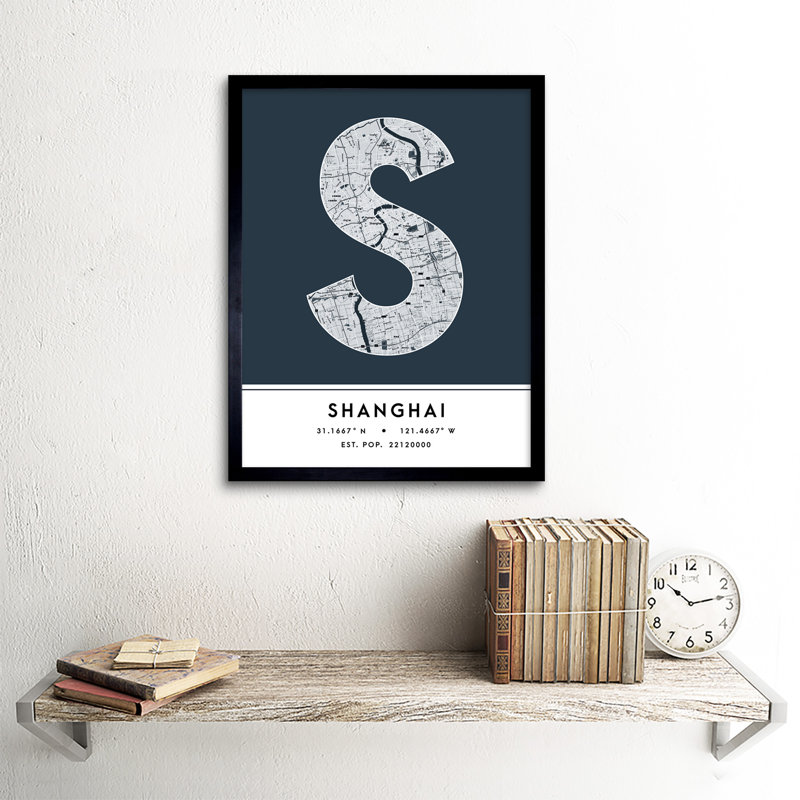 Shanghai City Map Shanghai Navy - Single Picture Frame Typography