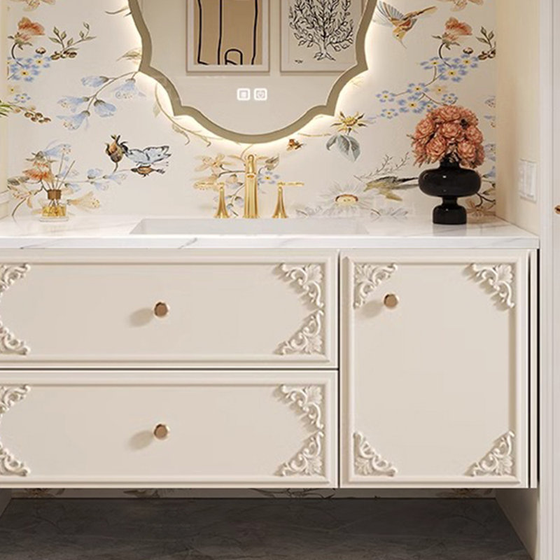 Italian minimalist bathroom cabinet., Cream