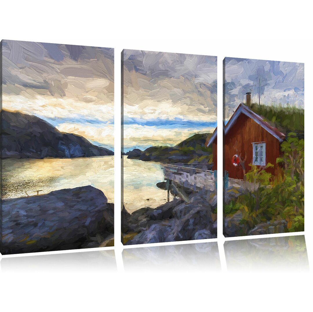 3-tlg. Leinwandbilder-Set „Sonnenaufgang am Fjord Norwegens“, Grafikdruck