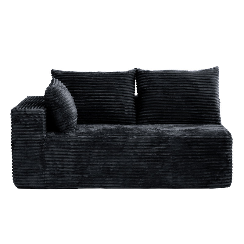 Arub Modern Modular Cloud Plush Corduroy Fabric Left-Arm Compression Sofa ,No Assembly Required, Black