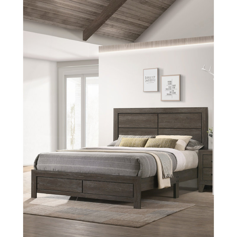 Lit plateforme robuste rustique, Brun / gris, Grand