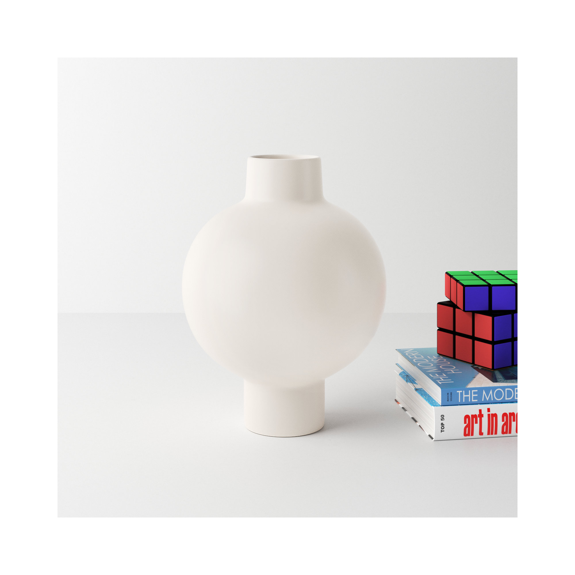 Neutral Round Modern Ceramic Bubble Vase, 15" H x 11" W x 11" D, Cream