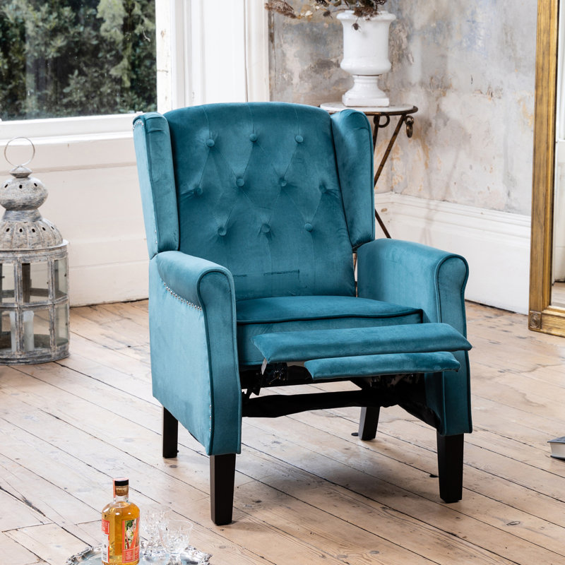 Ailith 70cm Wide Velvet Wing Chair Recliner, Teal