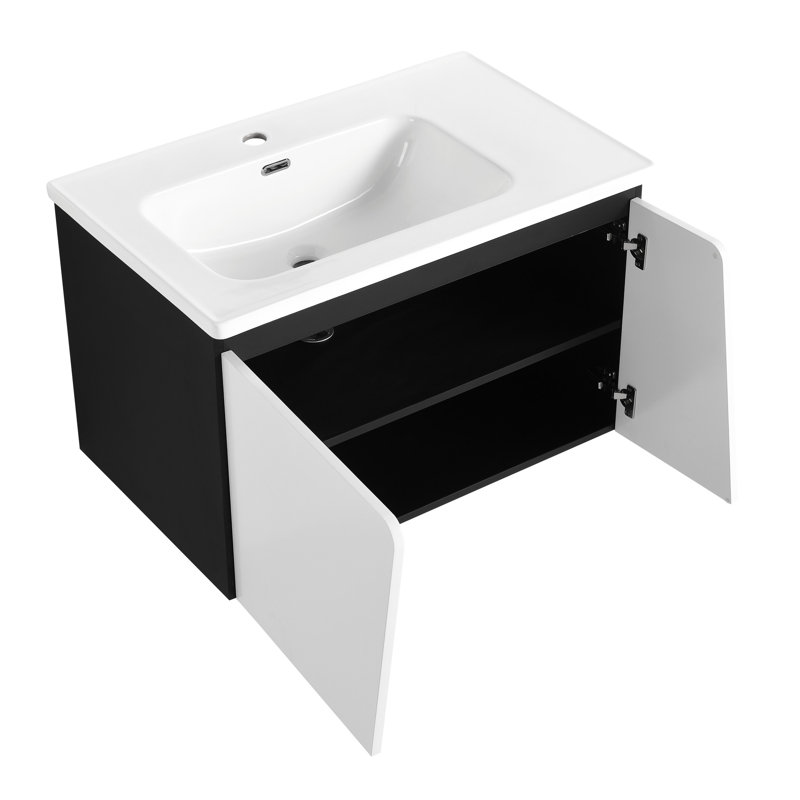 Meuble-lavabo moderne 32 po avec lavabo simple et armoire silencieuse à fermeture en douceur, lavabo mural chic, style contemporain