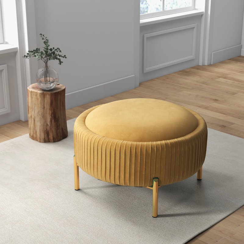 Repose-pieds rond avec rangement Chynna, Jaune