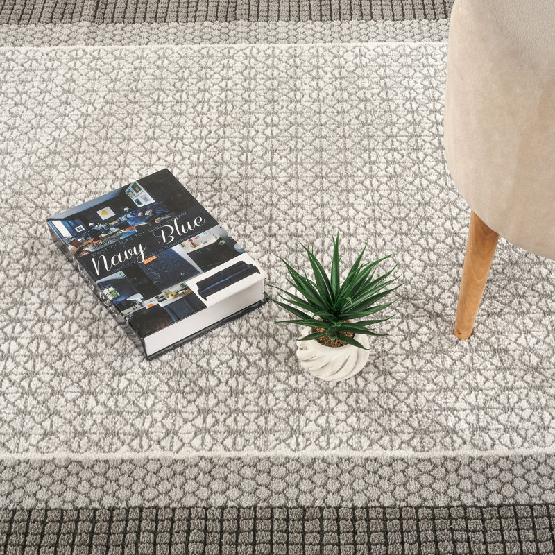 Whitney Gray & Ivory Geometric High-Low Modern Rug, 4'3" x 6'0", Gray/Ivory