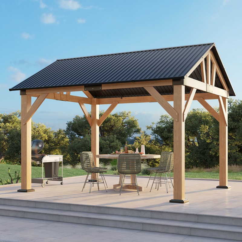 Hardtop Solid Wood Gazebo, Dark Grey, 10 Ft x 12 Ft