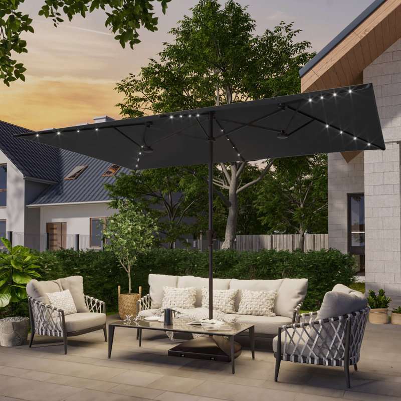 11x7Ft Solar-powered Double-Sided Patio Umbrella with Large Canopy, Black