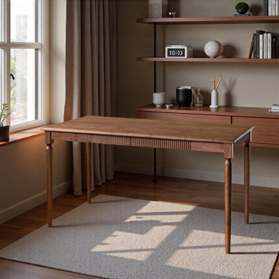 Walnut Wood Solid Double Drawer Writing Desk