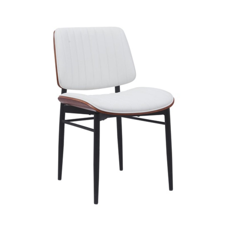 Chaise Mid-Century moderne en métal avec assise et dossier en vinyle, 19 lb, Blanc