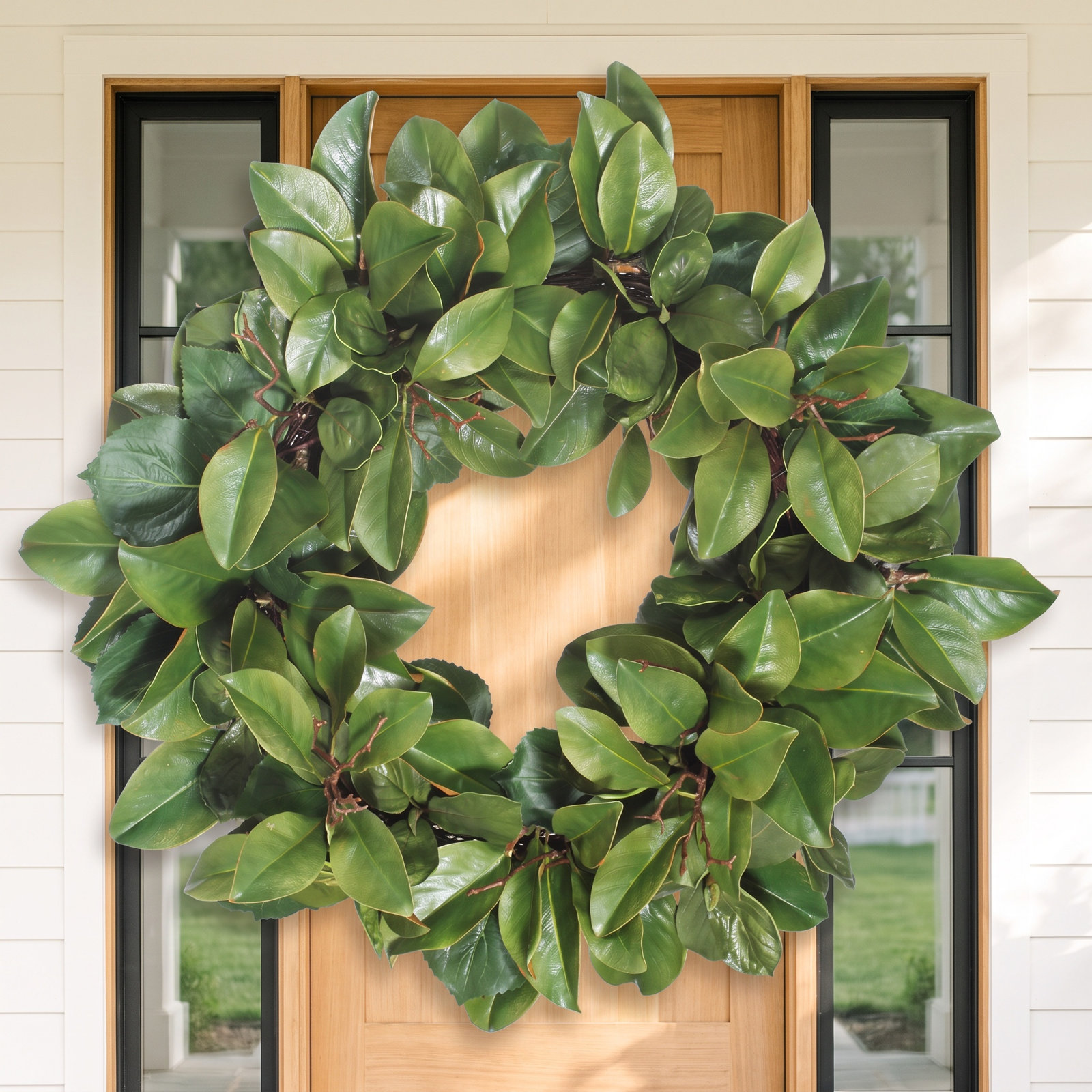 Billy-George Faux Magnolia Polyester Wreath, 30" H x 30" W x 8" D