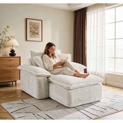 Ensemble de canapé-lit surdimensionné de 47 po et demi avec siège profond et ensemble de repose-pieds mobile à 2 couches, canapé-lit Cloud avec méridienne, canapé-lit modulaire 1 place pour le salon, non-assemblé en molleton