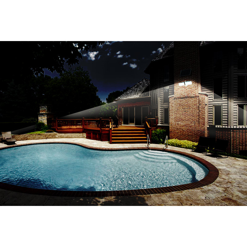 2 - Head LED Solar Powered Dusk to Dawn Outdoor Security Flood Light with Motion Sensor and Timer, White