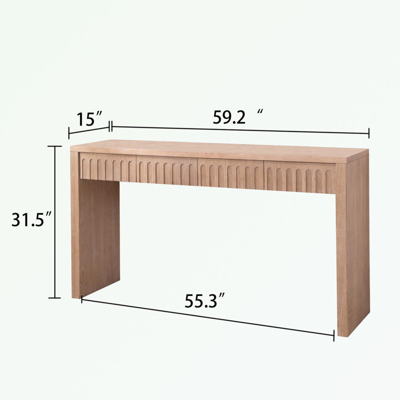 Console Table with 4 Drawers, Natural