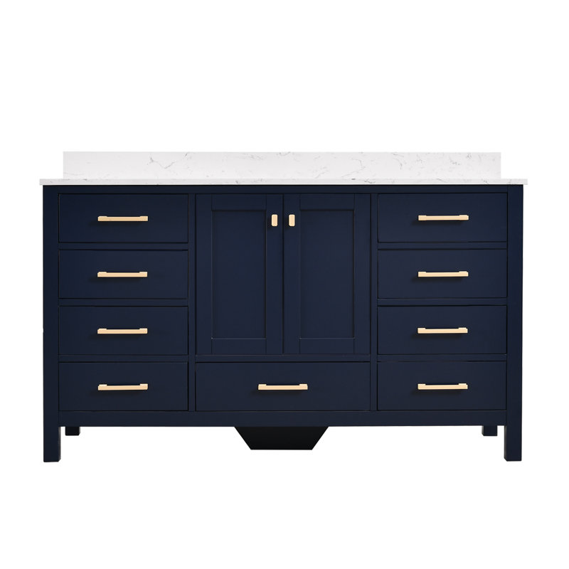 Angela 60 In. W X 22 In. D Single Sink Bath Vanity With Engineered Top, Blue