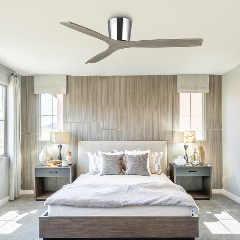 54" Farmhouse Solid Wood Blades Propeller Flush Mount Ceiling Fan without Lights, 6-Speed Reversible DC Motor, Timer, Remote Control Included